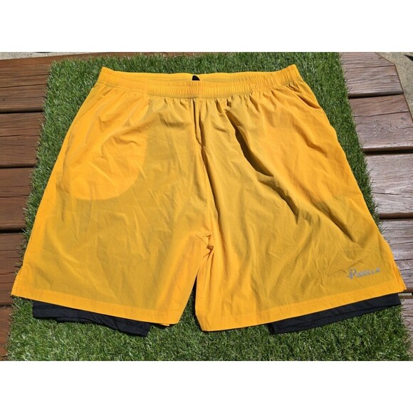 Pudolla Mens Running Workout Lined Shorts Active Yellow Size XXL 3 Pockets - Picture 1 of 14
